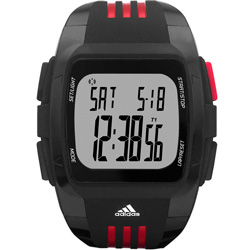 adidas 強悍機能方形坦克運動休閒腕錶-黑紅/49x42mm